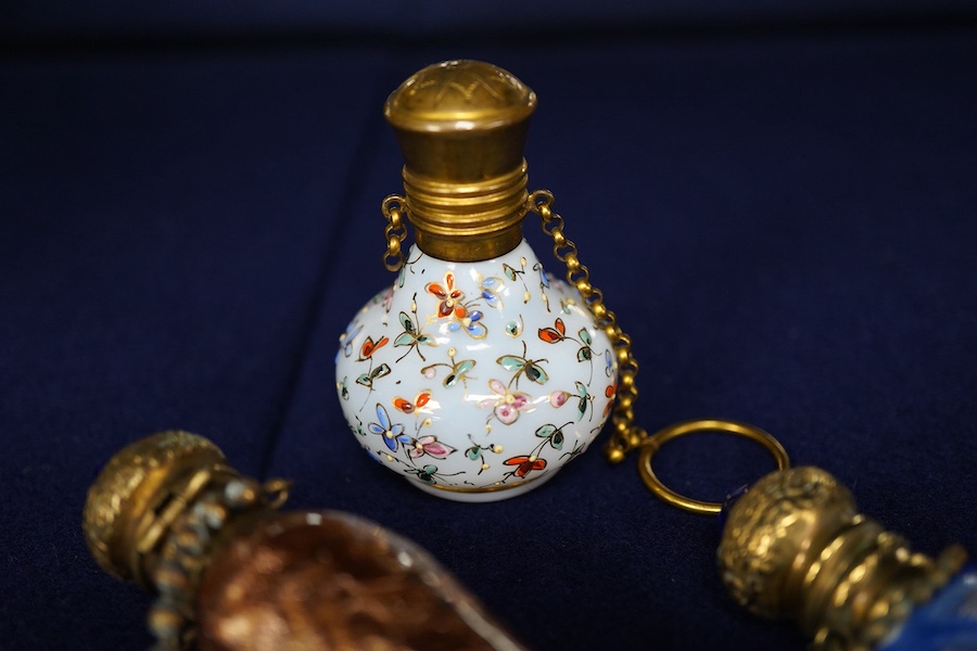 Three Venetian glass scent bottles including an Aventurine example, largest 7cm
